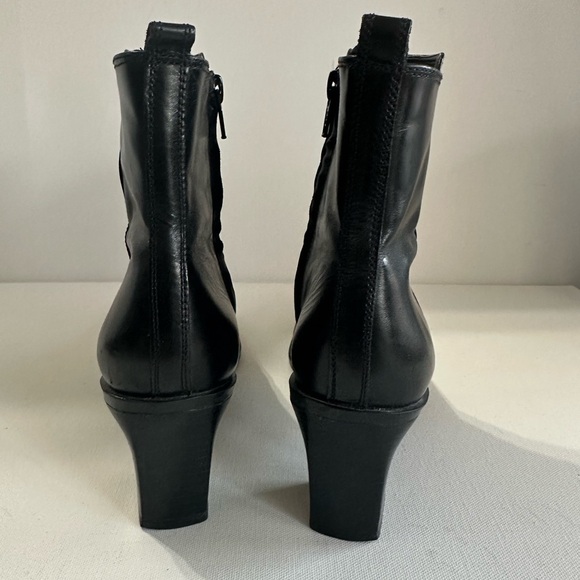 Antonio Melani Heels Black Leather Booties 3” Heel Y2K Chunky Square Toe - Picture 5 of 12